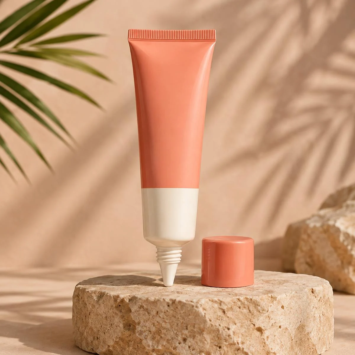 Illustrative photo: Plain coral and ivory sunscreen tube