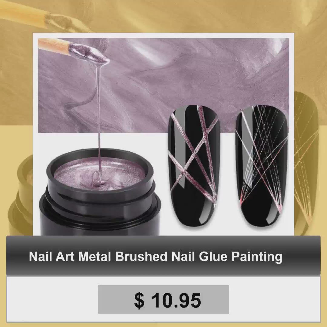 Nail Art Metal Brushed Nail Glue Painting by@Vidoo