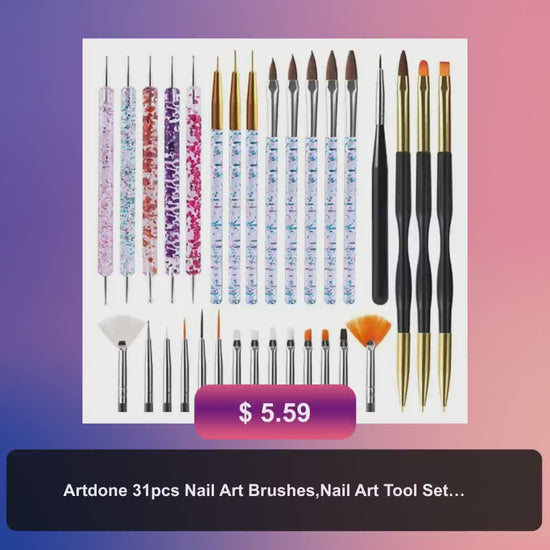 Artdone 31pcs Nail Art Brushes,Nail Art Tool Set,Nail Dotting Tools,Nail Dust Brush,Striping Nail Art Brushes for Long Lines,Nail Drawing Pen For Nail Design.… by@Vidoo