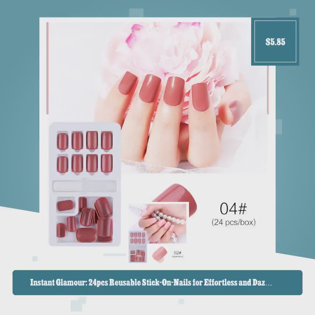 Instant Glamour: 24pcs Reusable Stick-On-Nails for Effortless and Dazzling Nail Art Tips by@Vidoo