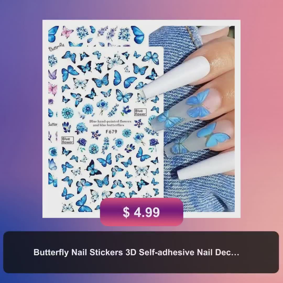 Butterfly Nail Stickers 3D Self-adhesive Nail Decals for Nail Art Exquisite Butterflies Design Nail Art Supplies Accessories Colorful Butterfly Nail Art Stickers for Women Girls DIY Manicure Tips by@Vidoo