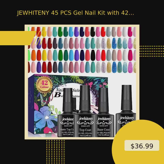JEWHITENY 45 PCS Gel Nail Kit with 42 Colors Nail Polish Set Green Blue Red Pink Collection Gifts for Women by@Vidoo