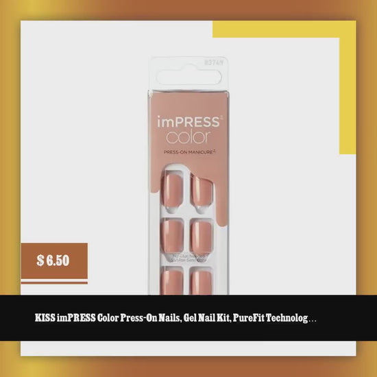 KISS imPRESS Color Press-On Nails, Gel Nail Kit, PureFit Technology, Short Length, Sandbox, Polish-Free Solid Color Manicure, Includes Prep Pad, Mini Nail File, Cuticle Stick, 30 Fake Nails by@Vidoo