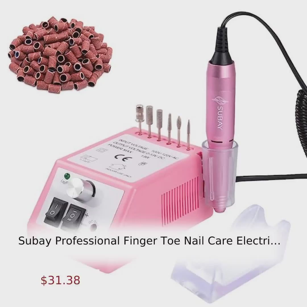 Subay Professional Finger Toe Nail Care Electric Nail Drill Machine Manicure Pedicure Kit Electric Nail Art File Drill with 1 Pack of Sanding Bands (Pink) by@Vidoo