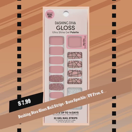 Dashing Diva Gloss Nail Strips - Rose Sparkle | UV Free, Chip Resistant, Long Lasting Gel Nail Stickers | Contains 32 Nail Wraps, 1 Prep Pad, 1 Nail File by@Vidoo