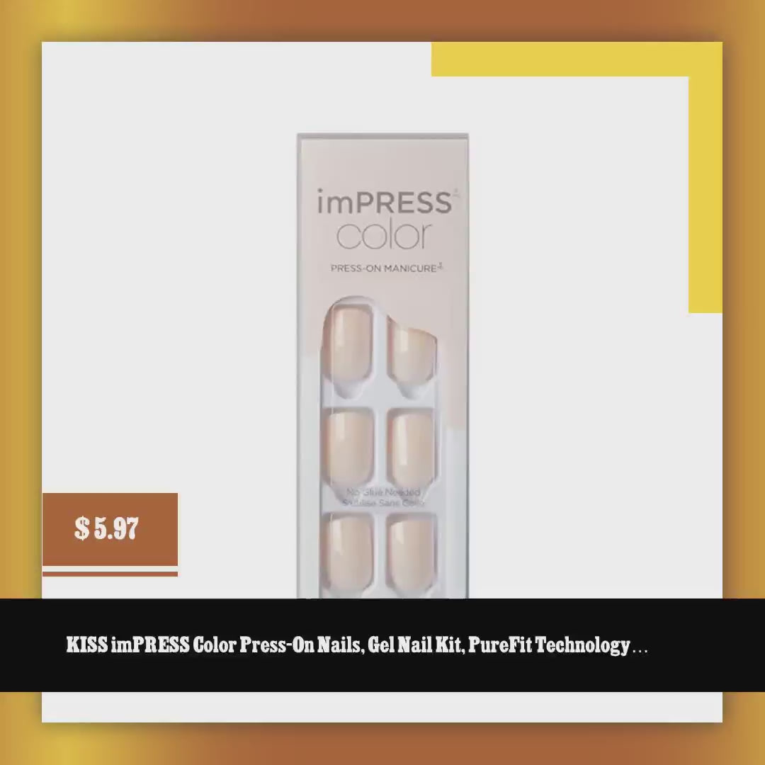 KISS imPRESS Color Press-On Nails, Gel Nail Kit, PureFit Technology, Short Length, “Point Pink”, Polish-Free Solid Color Manicure, Includes Prep Pad, Mini Nail File, Cuticle Stick, and 30 Fake Nails by@Vidoo