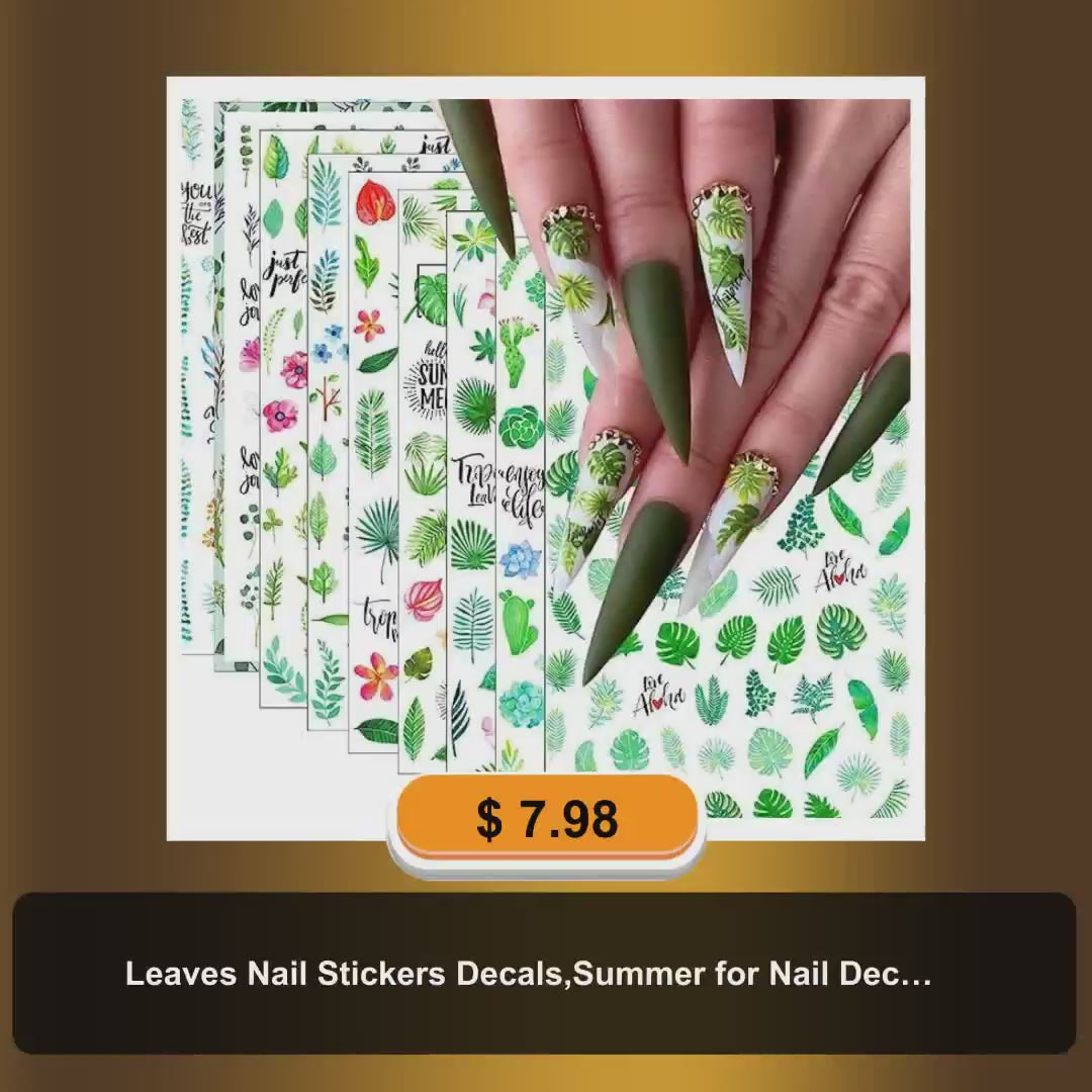 Leaves Nail Stickers Decals,Summer for Nail Decoration 3D Green Plants Tropical Palm Leaf Flower Cactus Self-Adhesive Designs Stickers for Manicure DIY Nails Art Supplies Accessories 9 Sheets by@Vidoo