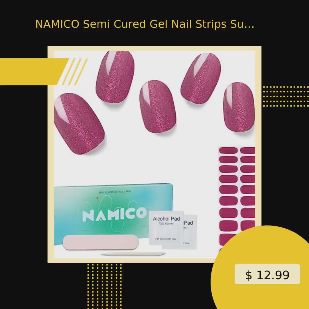 NAMICO Semi Cured Gel Nail Strips Summer Nail Wraps, 20 PCS Gel Nail Stickers,Easy to Use 14 Days Long Lasting，Salon Quality，for Home and Commercail Use by@Vidoo