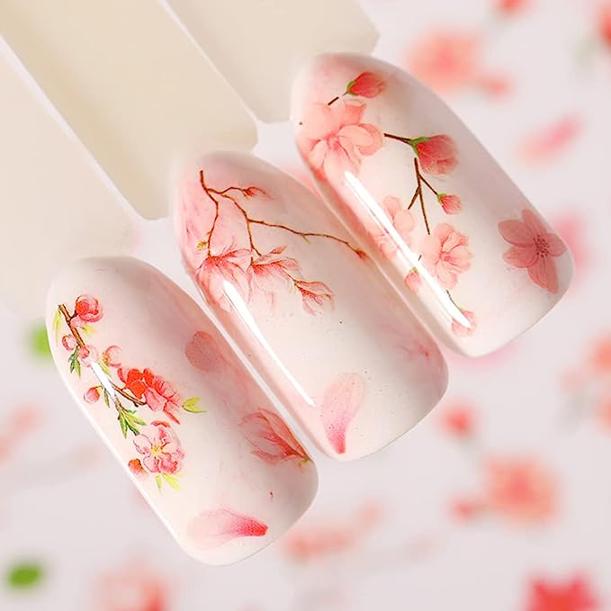 Doneace Flower Nail Art Stickers Decals Colorful Cheery Blossoms 3D Nail Sticker 8Sheets Spring Floral Leaves Adhesive Transfer Decals Slider Summer Nail Decorations for Acrylic Nails Nail Supplies