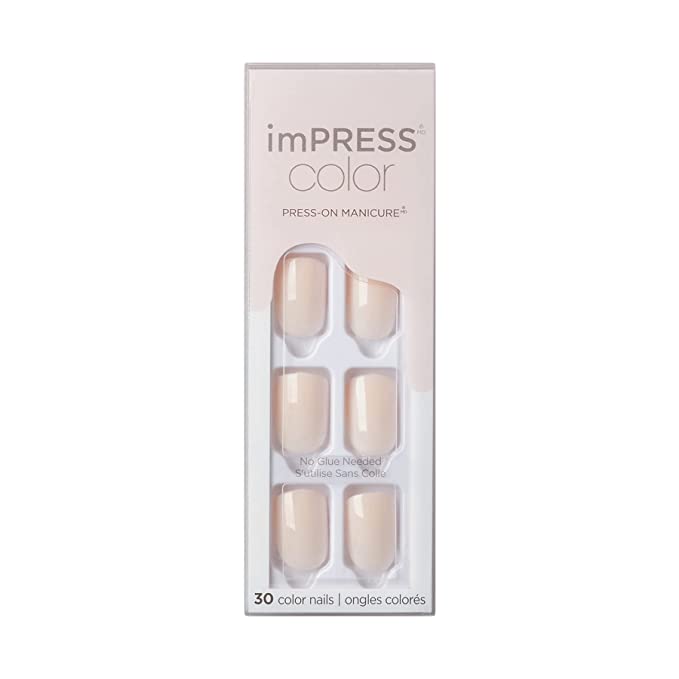 KISS imPRESS Color Press-On Nails, Gel Nail Kit, PureFit Technology, Short Length, “Point Pink”, Polish-Free Solid Color Manicure, Includes Prep Pad, Mini Nail File, Cuticle Stick, and 30 Fake Nails
