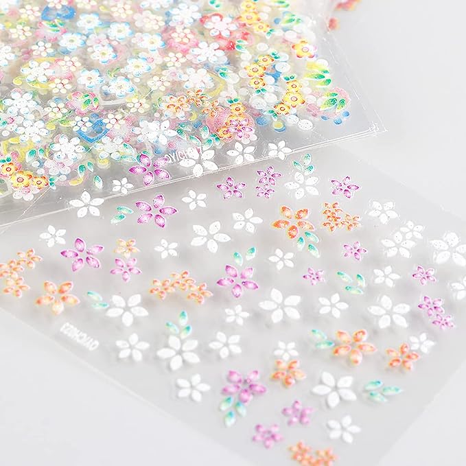 30 Sheets Flower Nail Art Stickers Spring Summer Nail Art Design 3D Self Adhesive Daisy Nail Supplies Elegant Exquisite Flower Nail Decals White Yellow Colorful Flower Nail Stickers for Woman Girls
