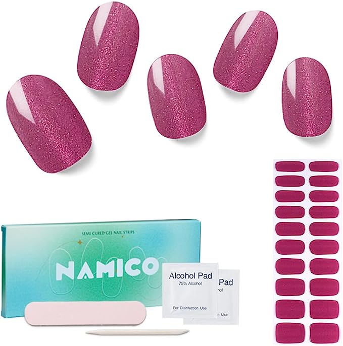 NAMICO Semi Cured Gel Nail Strips Summer Nail Wraps, 20 PCS Gel Nail Stickers,Easy to Use 14 Days Long Lasting，Salon Quality，for Home and Commercail Use