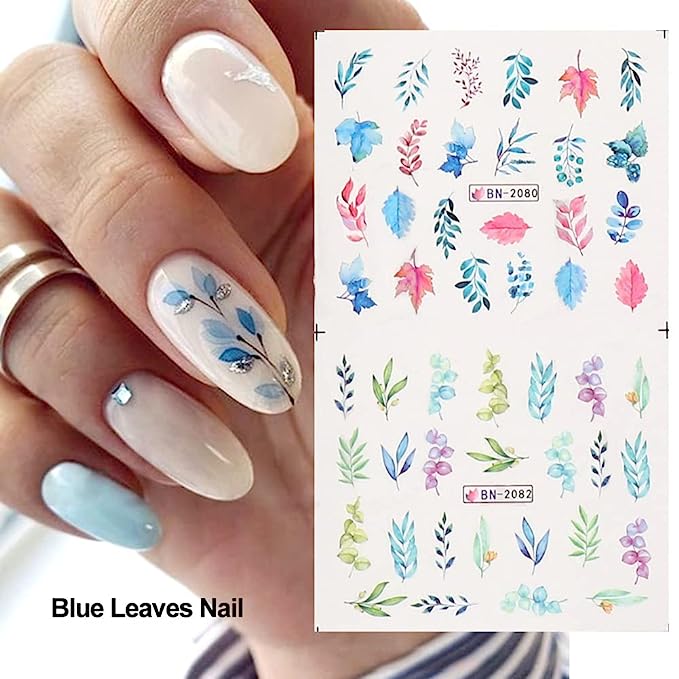 12pcs Flower Leaf Water Transfer Nail Stickers Nail Art Supplies Blooming Flowers Water Decals Watercolor Floral Leaves Nail Stickers Spring Summer Transfer Sliders Manicure Decoration