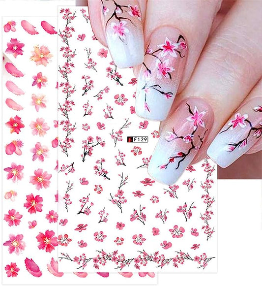 Dornail 8 Sheets Flowers Nail Stickers Spring Sakura Nail Art Decals Summer Nails Design for Nail Foils Decorations Supplies