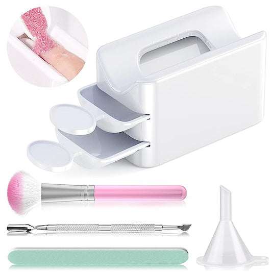 Dip Powder Recycling Tray System, Portable Dip Powder Nail Kit Starter Set with Scoop, Nail Dust Brush, Metal Dual Head Cuticle Pusher and Nail File, Dipping Nail Art Manicure Accessories Makeup Tool
