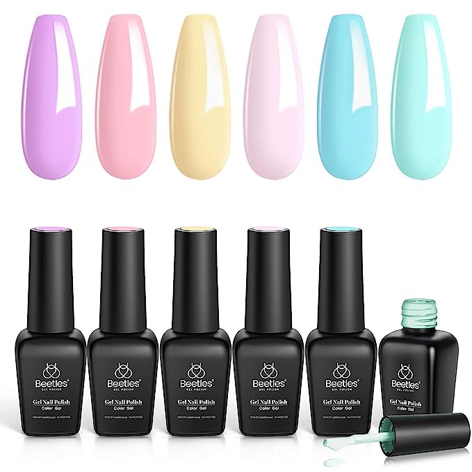 Beetles Pastel Gel Nail Polish Kit-6 Pcs Pastel Pink Nude Gel Polish Spring Summer Gel Polish Pastel Yellow Blue Gel Polish Soak Off Nail Lamp Gel Polish Mother's Day Gifts for Women Manicure Kit