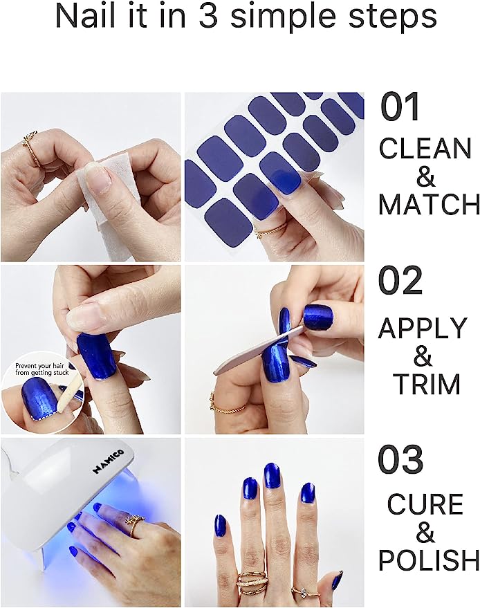 NAMICO Semi Cured Gel Nail Strips Summer Nail Wraps, 20 PCS Gel Nail Stickers,Easy to Use 14 Days Long Lasting，Salon Quality，for Home and Commercail Use