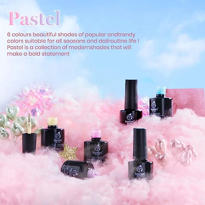 Beetles Pastel Gel Nail Polish Kit-6 Pcs Pastel Pink Nude Gel Polish Spring Summer Gel Polish Pastel Yellow Blue Gel Polish Soak Off Nail Lamp Gel Polish Mother's Day Gifts for Women Manicure Kit