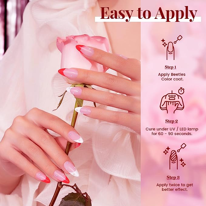 Beetles Gel Nail Polish Set - 6 Colors Pink Rose Red Spring Summer Nail Gel Kit Sweetheart Candies Collection Pink Glitter Gifts for Women Girlfriend Soak Off Nail Lamp Manicure Kit