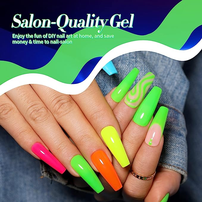 Born Pretty Neon Gel Nail Polish Set Fluorescent Gel polish Orange Hot Pink Blue Yellow Green Purple Vibrant Spring Summer Gel Polish Soak Off UV LED Gel Nail Polish Nail Art Manicure 6PCS 10ML