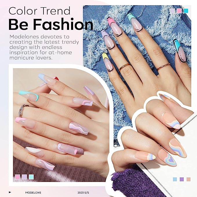 Gel Nail Polish Kit - 24Pcs, Pastel Summer Colors, Glitters Set with Top & Base Coat - Macarons Girly Collection