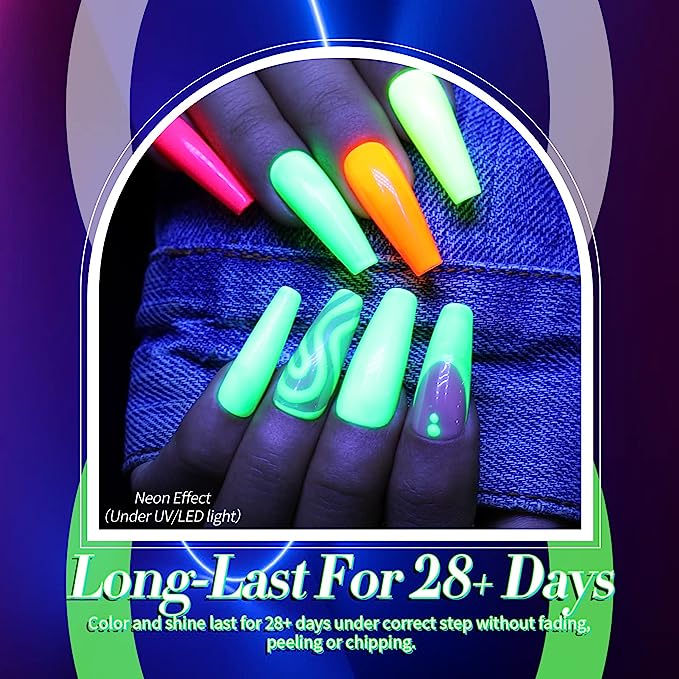 Born Pretty Neon Gel Nail Polish Set Fluorescent Gel polish Orange Hot Pink Blue Yellow Green Purple Vibrant Spring Summer Gel Polish Soak Off UV LED Gel Nail Polish Nail Art Manicure 6PCS 10ML