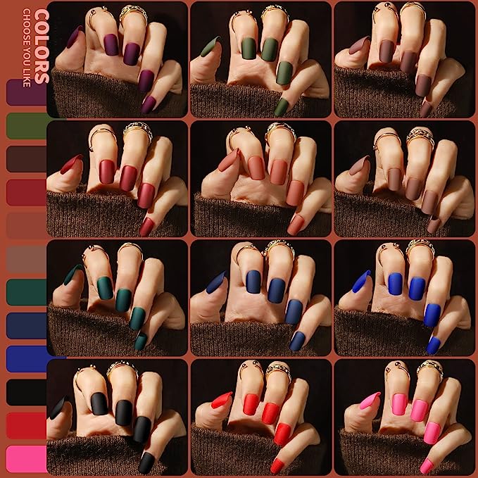Short Square Press on Nails, Teenitor 576pcs Matte Short Fake Nails with Nail Glue, 24 Colors