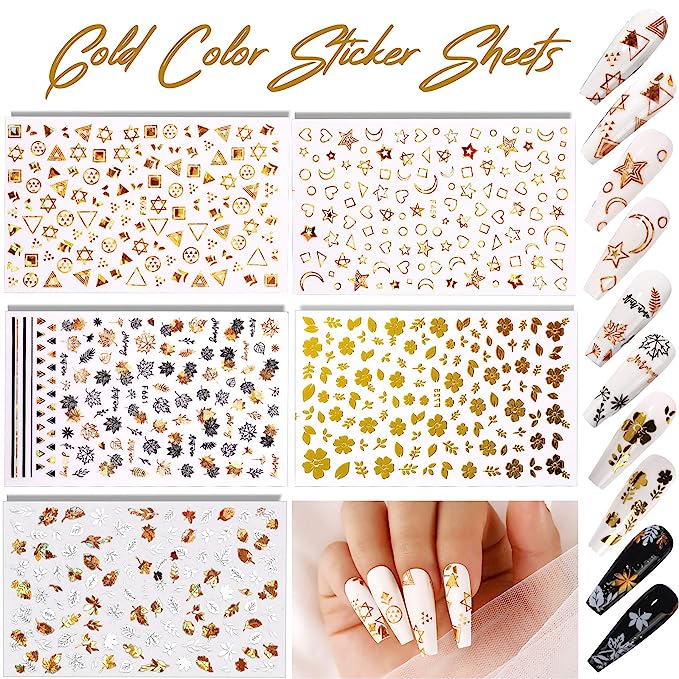 12 Sheets Nail Art Sticker 3D Self-Adhesive, Teenitor Nail Art Decoration with 5 Boxes Holographic Nail Art Glitter Flakes Butterfly Heart Star Maple Leaf Nail Sequins and Nail Art Flower Slices