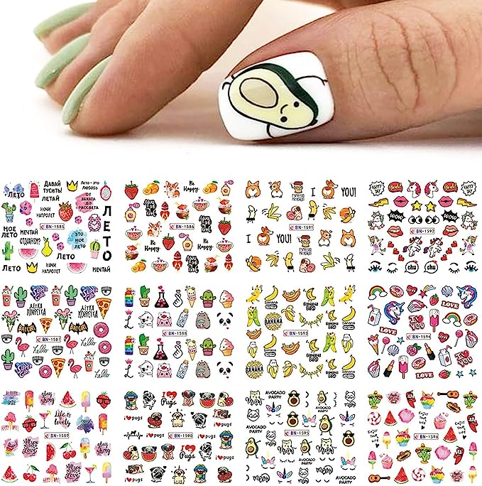 48 Sheets Flower Nail Art Stickers, Water Transfer Summer Nail Decals, Beach Palma Sunflower Design Nail Accessories for Women DIY Nail Decoraction