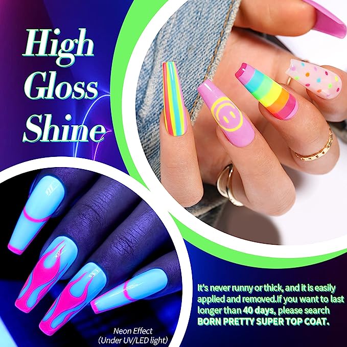 Born Pretty Neon Gel Nail Polish Set Fluorescent Gel polish Orange Hot Pink Blue Yellow Green Purple Vibrant Spring Summer Gel Polish Soak Off UV LED Gel Nail Polish Nail Art Manicure 6PCS 10ML