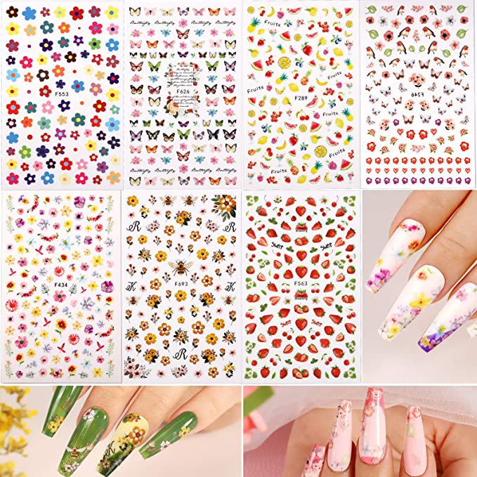 12 Sheets Nail Art Sticker 3D Self-Adhesive, Teenitor Nail Art Decoration with 5 Boxes Holographic Nail Art Glitter Flakes Butterfly Heart Star Maple Leaf Nail Sequins and Nail Art Flower Slices